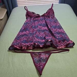 Elegant Lace Trim Babydoll Set - Purple